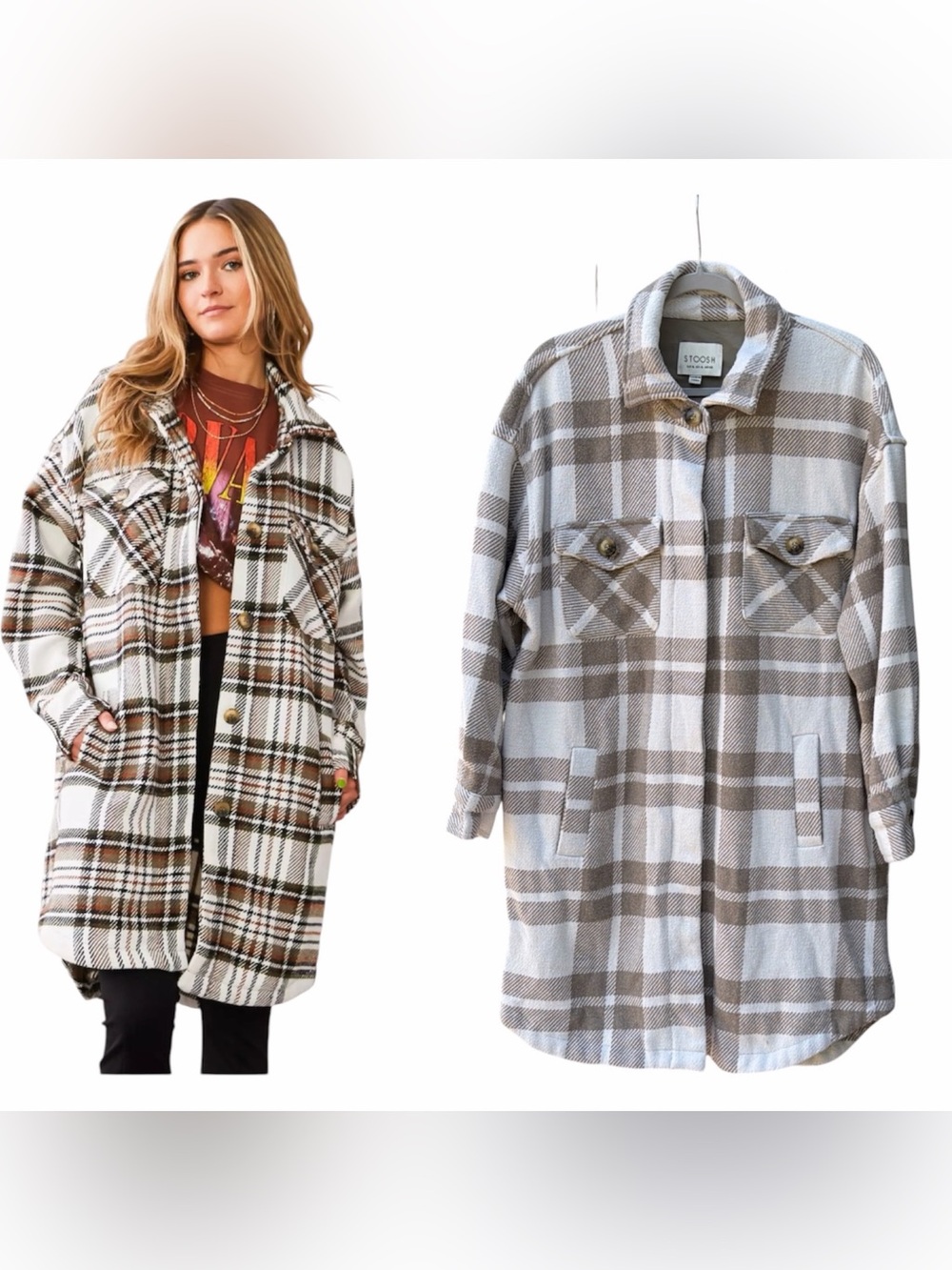 Stoosh Multicolor Plaid Button Down Trench Shacket Women Size XL